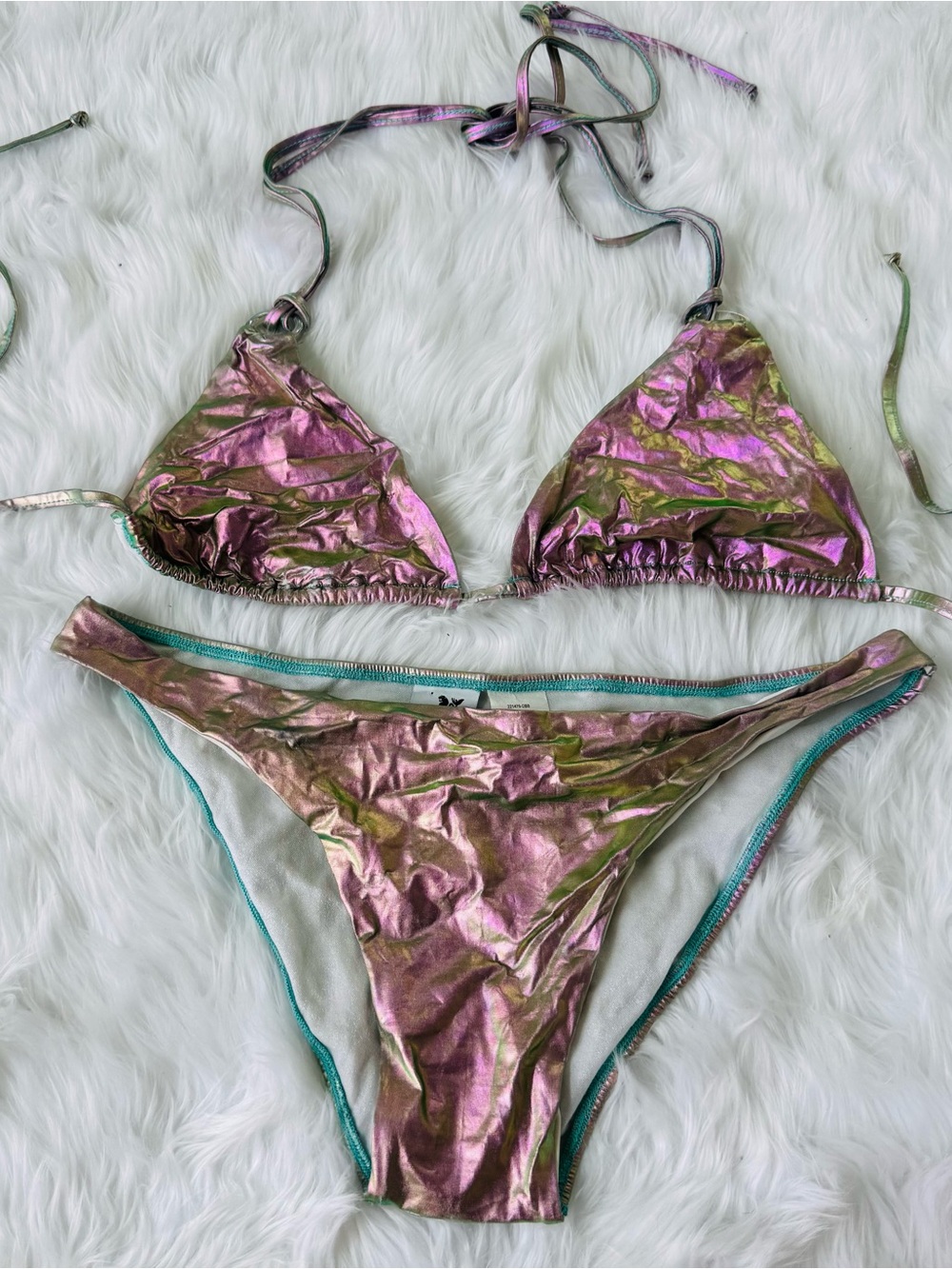 Victoria's Secret Metallic Pink Green Iridescent Triangle Bikini